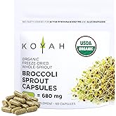 KOYAH - Organic Broccoli Sprout Capsules – Freeze-Dried Whole Broccoli Sprouts – 3rd Party Tested for Active Myrosinase & Glucoraphanin (Sulforaphane Glucosinolate) - 60 Capsules