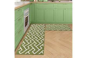 HICORFE Kitchen Rugs and Mats Sets,2 Pieces Super Absorbent Polypropylene Non-Slip Rug,Soft Comfort Floor Mat,Machine Wash for Kitchen,Hallway,Office,Sink,Laundry(20" x 31.5" Plus 20" x 48",Sage Green）