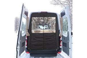 Vanhoxcci Insulated Rear Door Van Chill Curtain Fit for Mercedes Sprinter 2007-2025 High Roof, Thermal Blackout Privacy, Waterproof Canvas & PVC Window, Auto-Magnet, Ideal for Vanlife and Camping