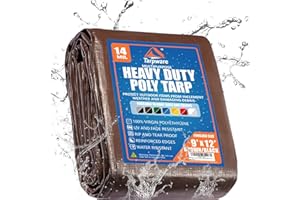 Tarpware 9'x12' Brown/Black Heavy Duty Waterproof Full Size Tarp, Durable Poly Tarpaulin with Grommets&Reinforced Edges, UV Resistant Tarp Cover for Vehicle/Pool Cover/Boat/Tent/Construction site