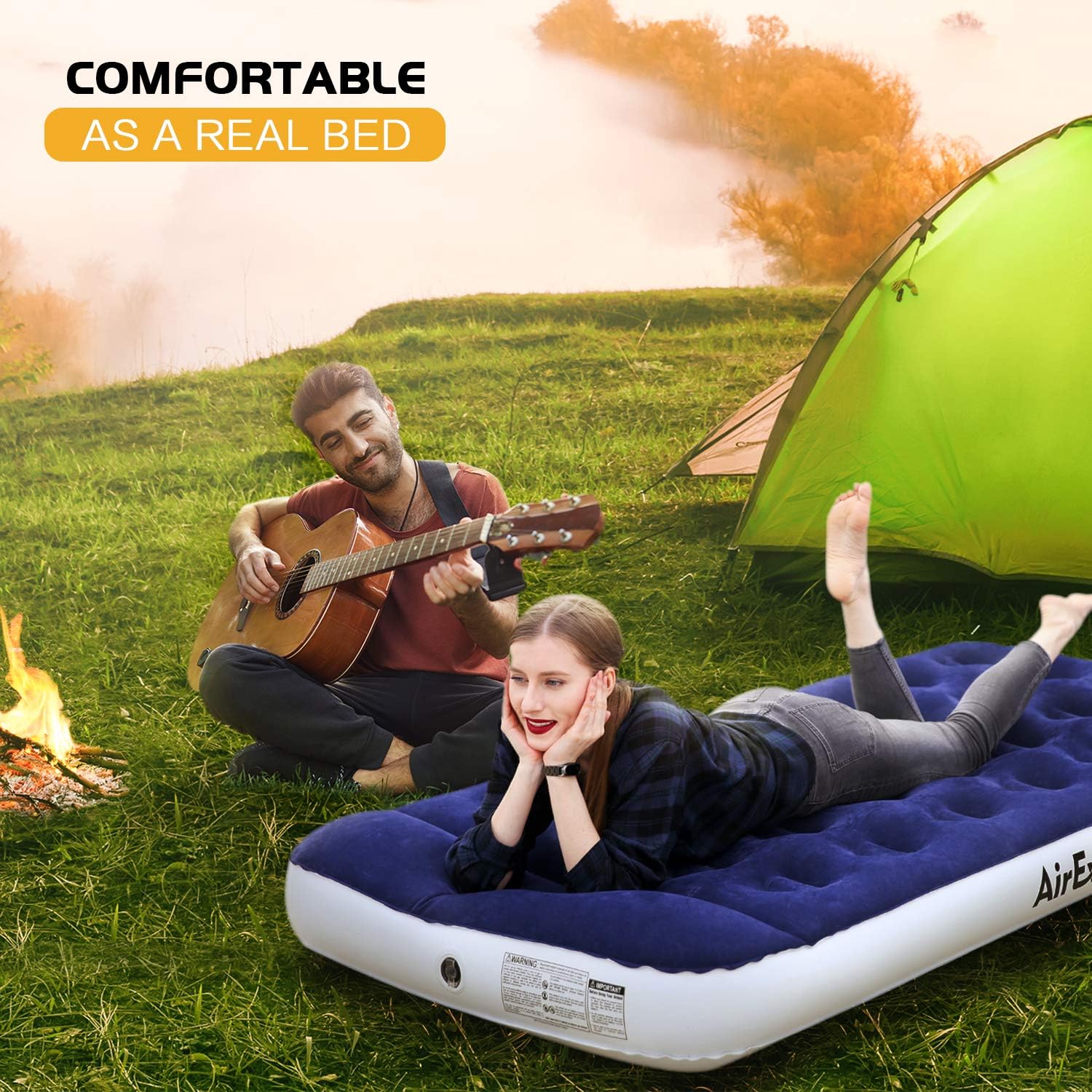 AirExpect Air Mattress Camping AirBed Queen & Twin Size Leak Proof Inflatable Mattress with Rechargeable Electric Pump Built-in Pillow for Guest, Camping, Hiking, Height 9", Storage Bag : Sports & Outdoors