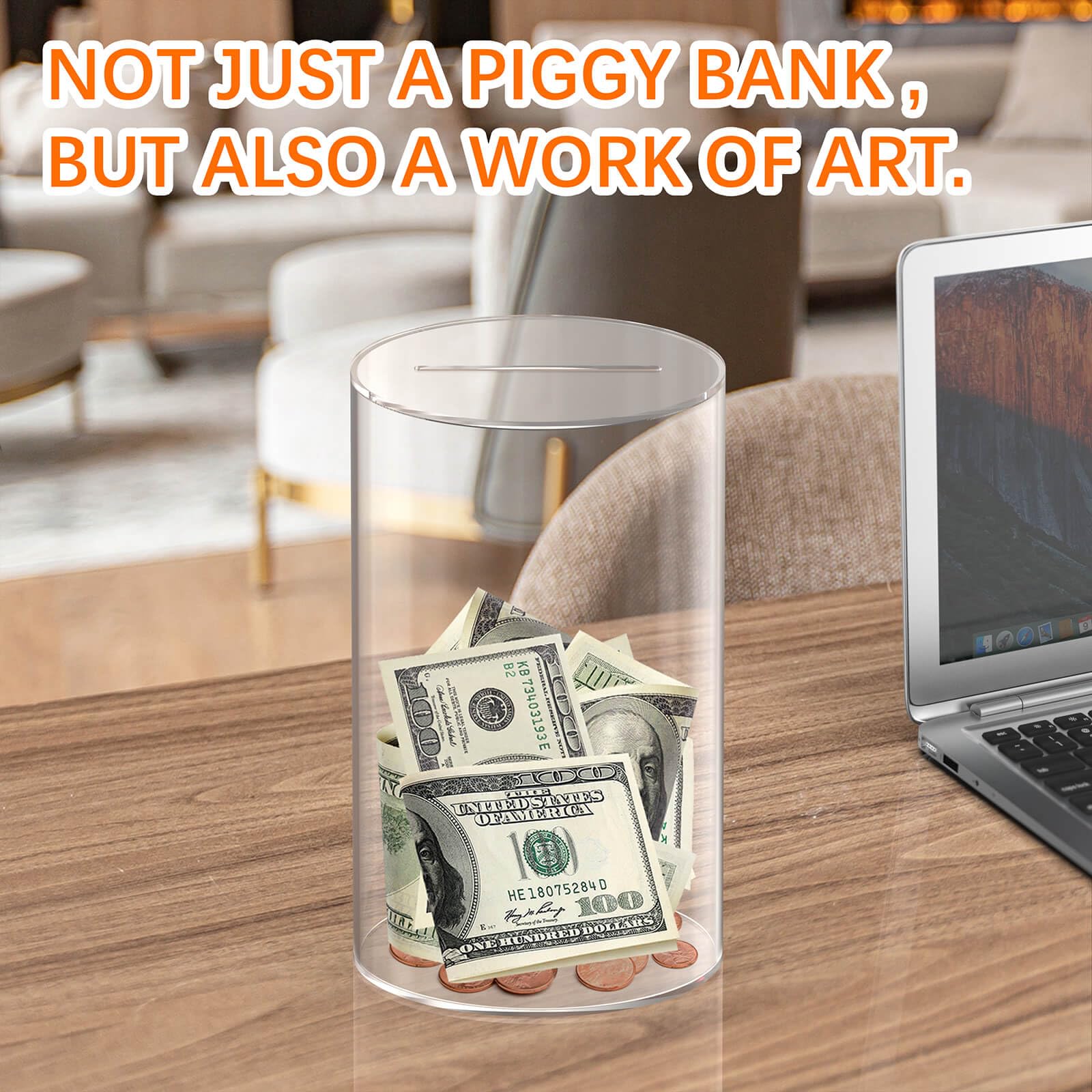 Clear Piggy Bank for Adults, Acrylic Piggy Bank Must Break to Open, Unopenable Money jar for Cash Coins, Size 6