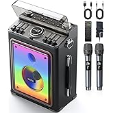 MetFut Karaoke Machine for Adults with 2 Wireless Microphones and Bluetooth 5.3, Premium Wooden Speaker with Bass and Treble Control, Stage-subwoofers