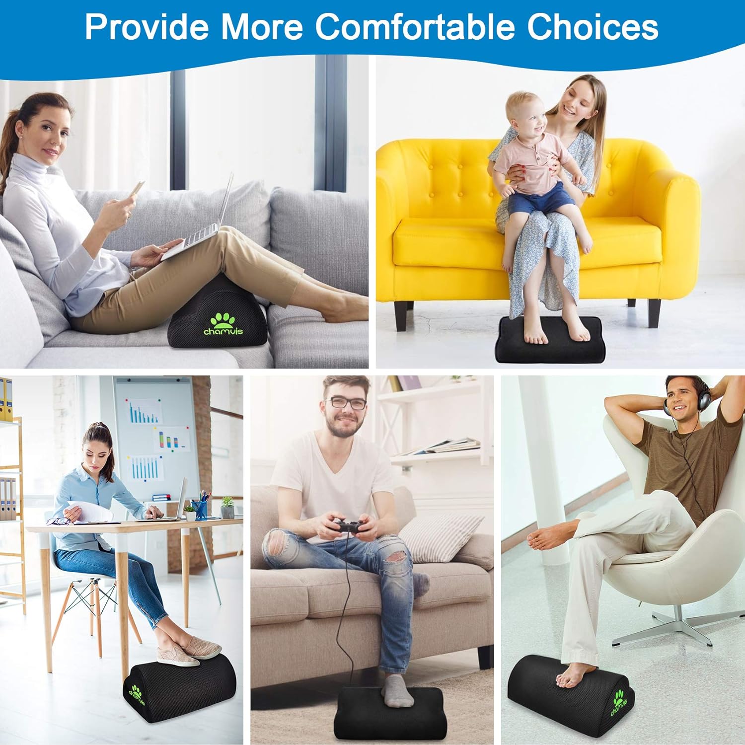 Chamvis Office Foot Rest Under Desk, Ergonomic Curve Cushion Non-Slip Footrest, Mesh Breathable and Soft Velvet Two Kinds of Covers, for Home, Office, Car, Airplane to Relieve Lumbar, Back, Knee Pain : Office Products