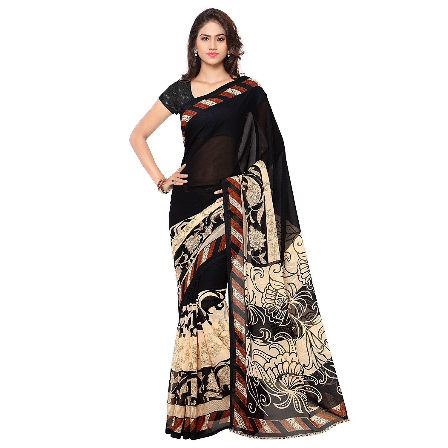 kashvi sarees georgette saree with blouse piece