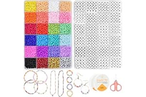 JOJANEAS 6000pcs+ 4mm Seed Beads for Jewelry Making, 1200 Pcs Letter Beads Friendship Bracelet Kit, Glass Seed Beads Bracelets Making Kit with Elastic String - Crafts for Girls Birthday Gifts
