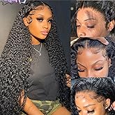 GLOWNINA Deep Wave Lace Front Wigs Human Hair 180 Density 13x4 HD Transparent Frontal Wigs Human Hair for Women Deep Curly Gl