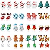DEVIENG Christmas Clip on Earrings Gift for Kids Teen Girls Hypoallergenic Little Girl Cute Christmas Tree Santa Snowman Stockings Elk Small Clip in Earrings Jewelry Gifts
