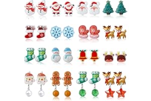 DEVIENG Christmas Clip on Earrings Gift for Kids Teen Girls Hypoallergenic Little Girl Cute Christmas Tree Santa Snowman Stockings Elk Small Clip in Earrings Jewelry Gifts