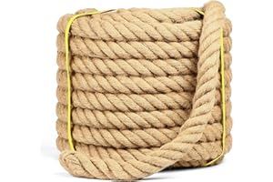 Yetlunsion Jute Rope Heavy Duty 3/2-Inch by 50-Feet Natural Hemp Rope, Twisted Hemp Rope for Crafts, Gardening, Bundling, Railings, Home Decorating