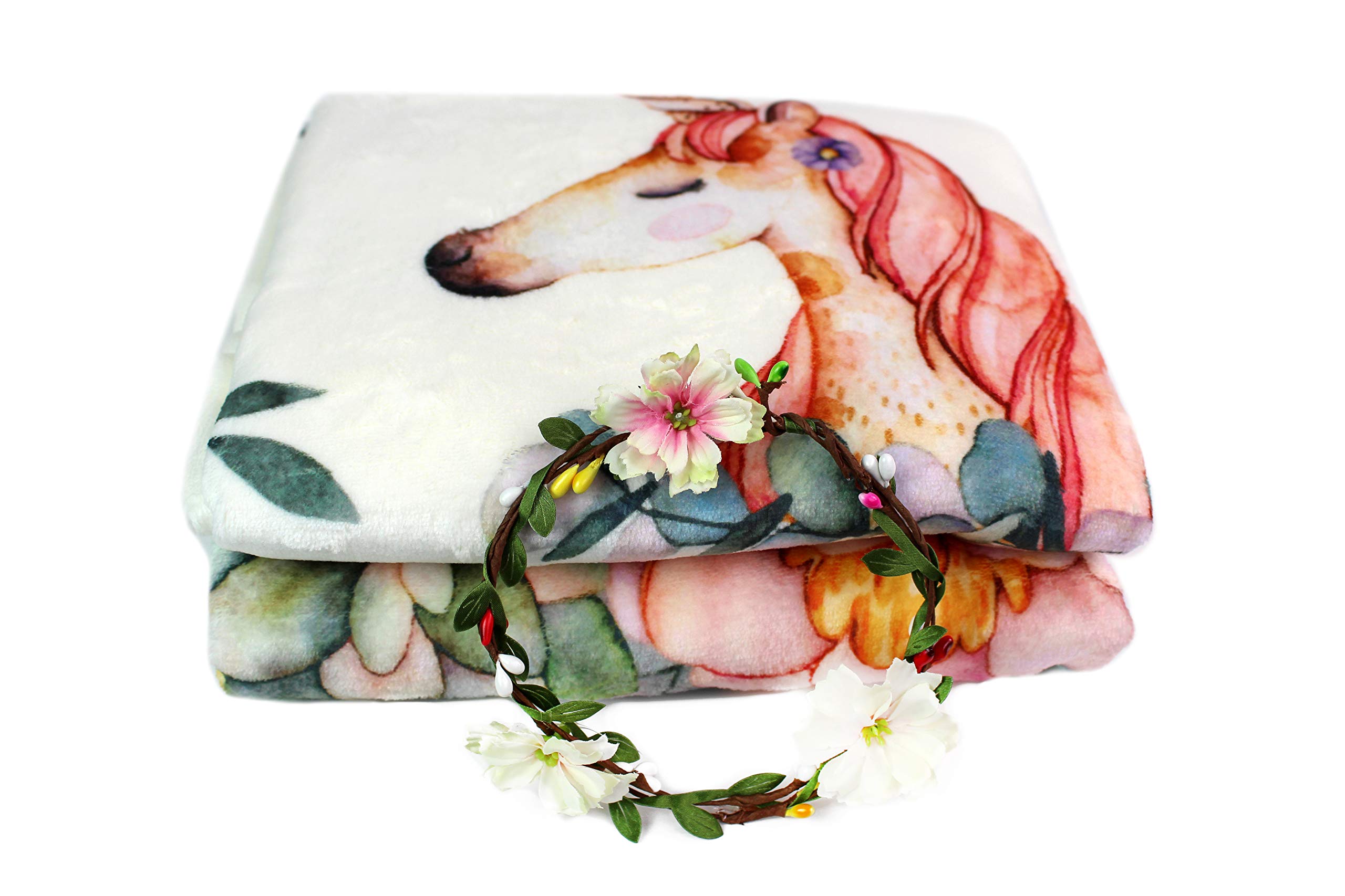 Summit One Baby Monthly Milestone Blanket with Unicorn Design, 1-12 Months (60 x 40 Inch) - Includes Flower Wreath Photography Prop - Large Super-Soft Fleece Newborn Backdrop Blankets for Baby Girls