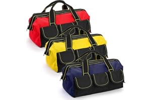 Mezchi 3 Pack 13 Inch Tool Bag, Wide Mouth Tool Tote Bag with Waterproof Base, Heavy Duty Tool Storage Bag Organizer for Vari