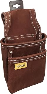 Rolson 68150 Twin Pocket Leather Nail Pouch Heavy Duty Suede Belt Loop 24cm view 2
