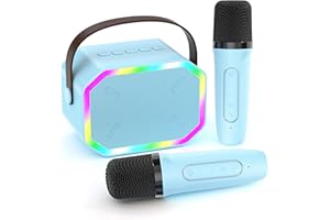 CITFIS Mini Karaoke Machine for Kids, Portable Bluetooth Karaoke Speaker with 2 Wilreless Microphones and Led Lights for Home Party, Birthday Gifts for Girls Ages 4 5 6 7 8 10+ Years Old (Blue-2 Mic)