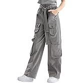 Rolanko Girls Cargo Pants Baggy Y2K Cargo Trousers Jeans Wide Leg Pants with Multi Pockets 4-15 Years