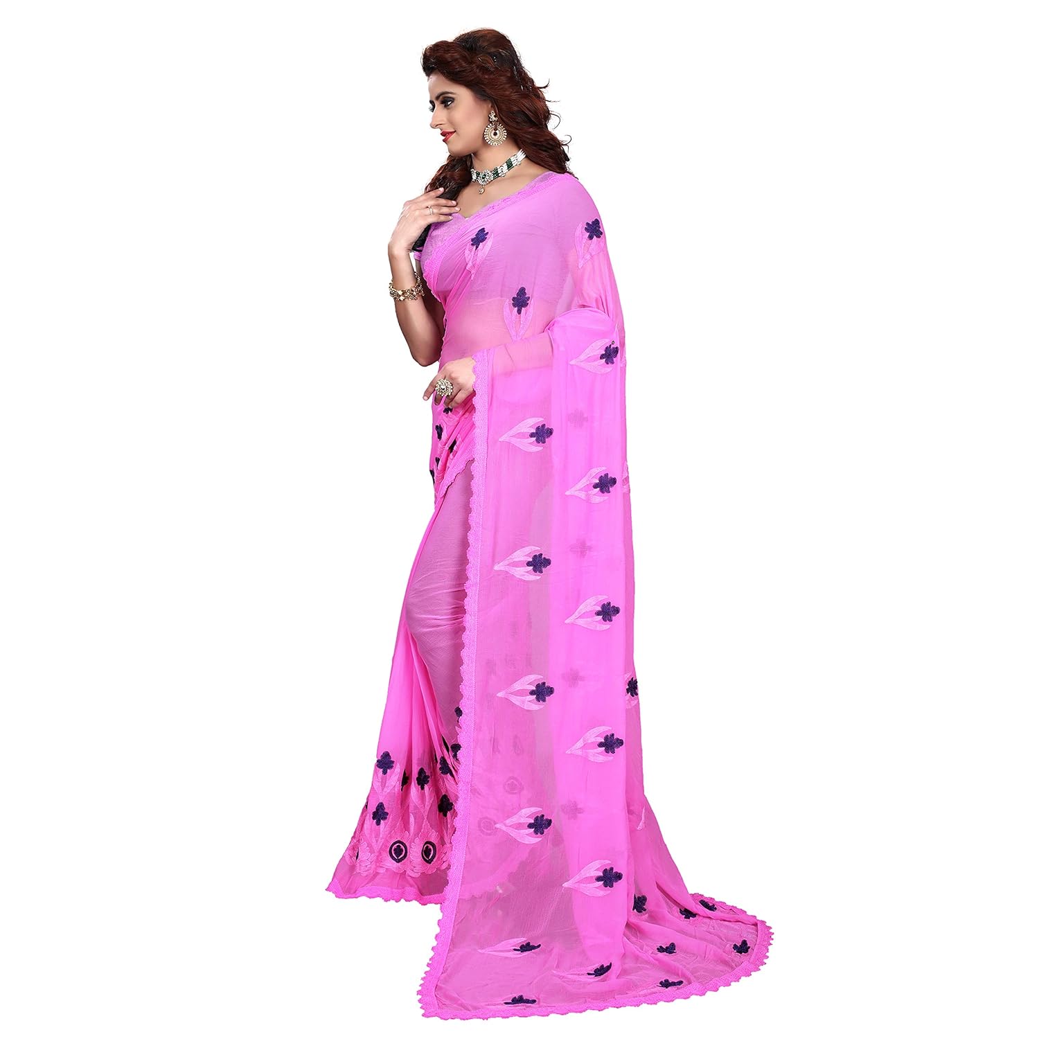 being banarasi women's chiffon embroidery saree with blouse piece(free size)