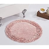 Better Trends Premium Bathroom 30” Round Mat 100% Cotton, Water Absorbent Non-Slip Backing, Machine Washable for Bathroom, Tub, and Shower Use, Pink Shaggy Border Collection