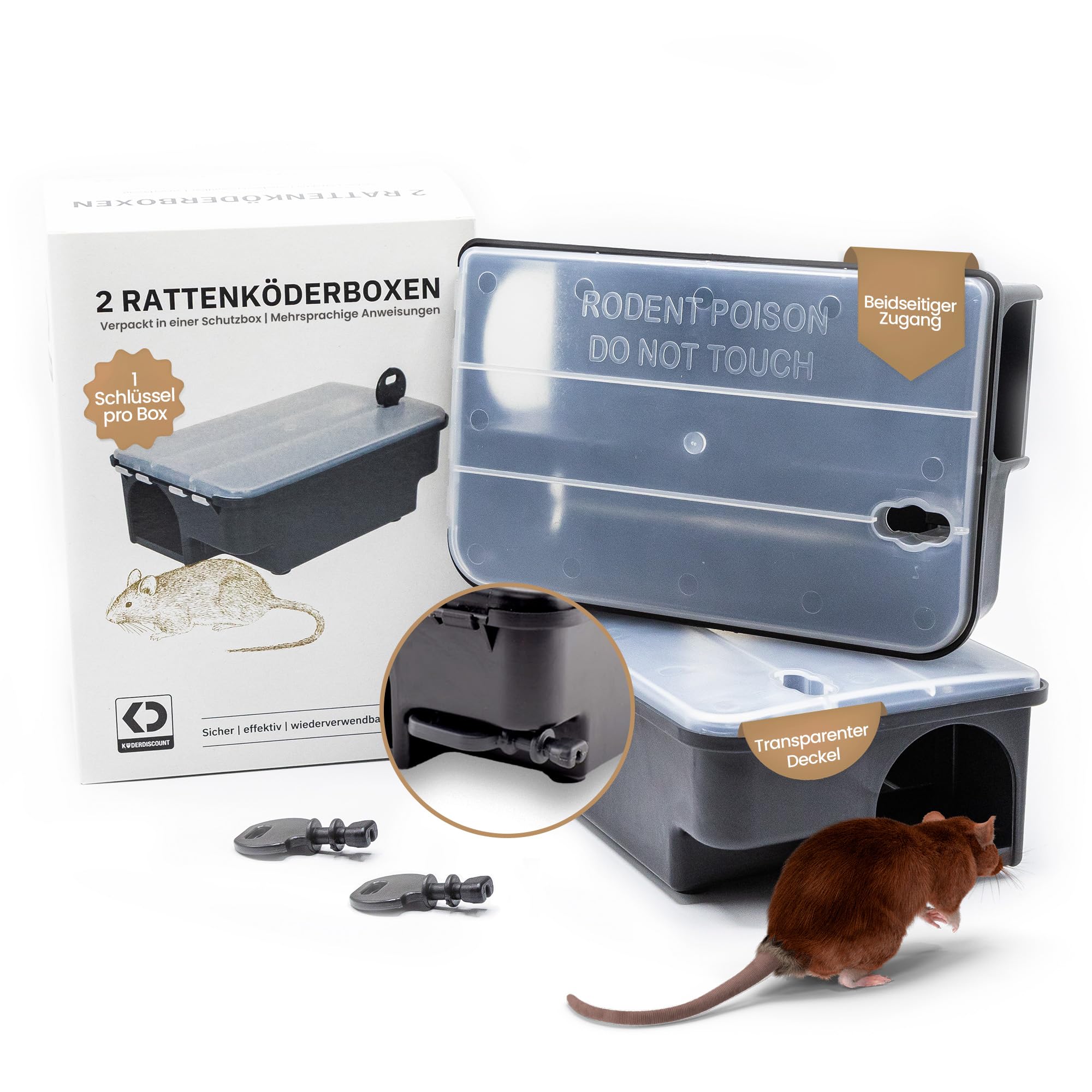 Photo 1 of Köder-Discount Mouse & Rat Bait Station (Bait Not Included) – 2 Lockable Rat Bait Stations with Clear Lid & Dual Entry – Weather-Resistant, Tamper-Proof Rodent Trap (8.7 x 5.5 x 3.1)