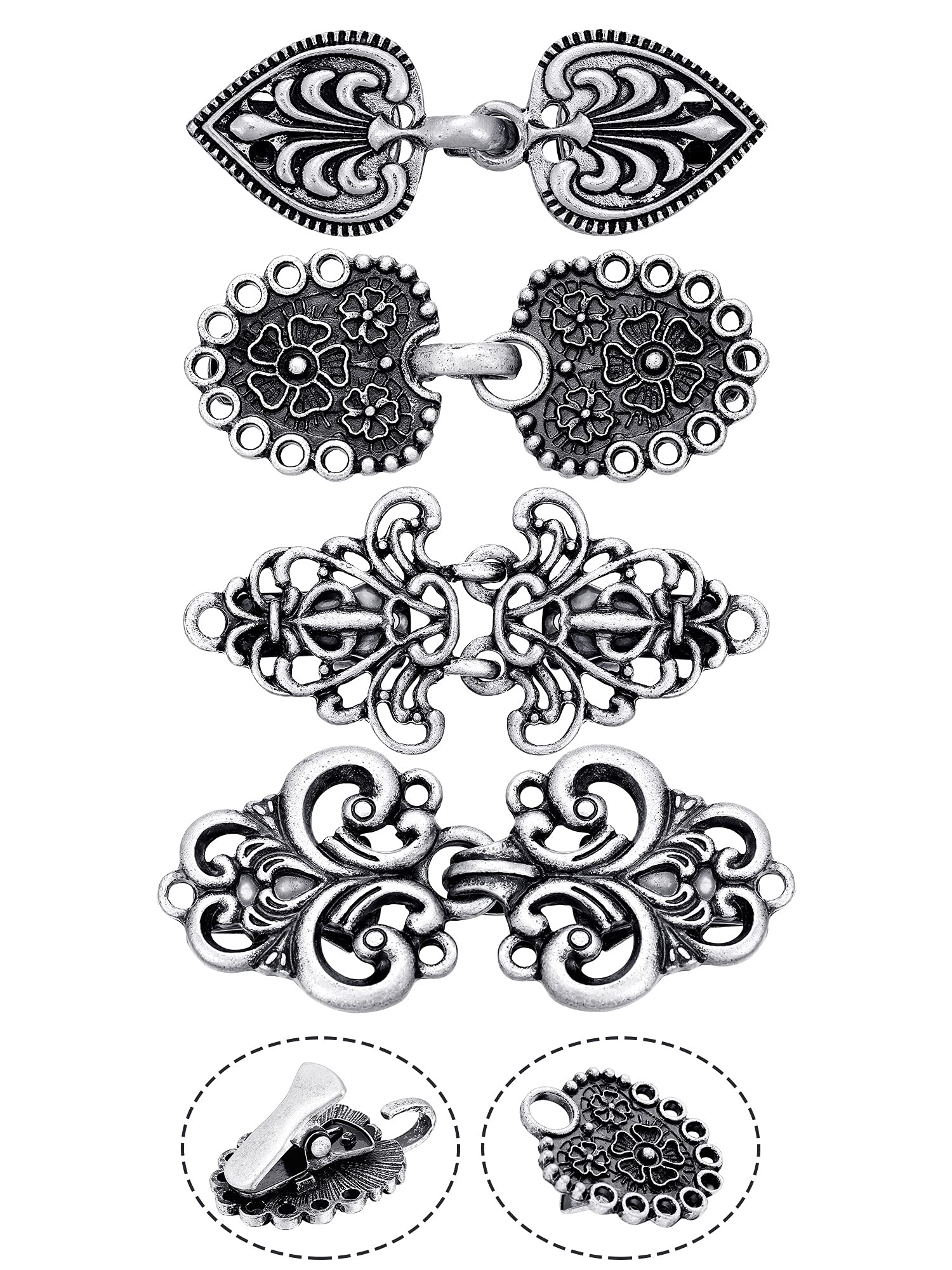 4 Pieces Vintage Sweater Shawl Cardigan Clips Retro Swirl Cardigan Cloak pin Antique Cape Clips Celtic Sweater Clasp Dress Shirt Brooch Clasp for Women Girls (Silver,Cute Style)