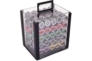 Brybelly Poker Chips 1000 Chips Set with Acrylic Case - Heavyweight 14g Poker Chips Set with 10 Removable Trays and 11" x 12" x 15" Portable Case - 8 Stripe Textured Inlay Casino Chips