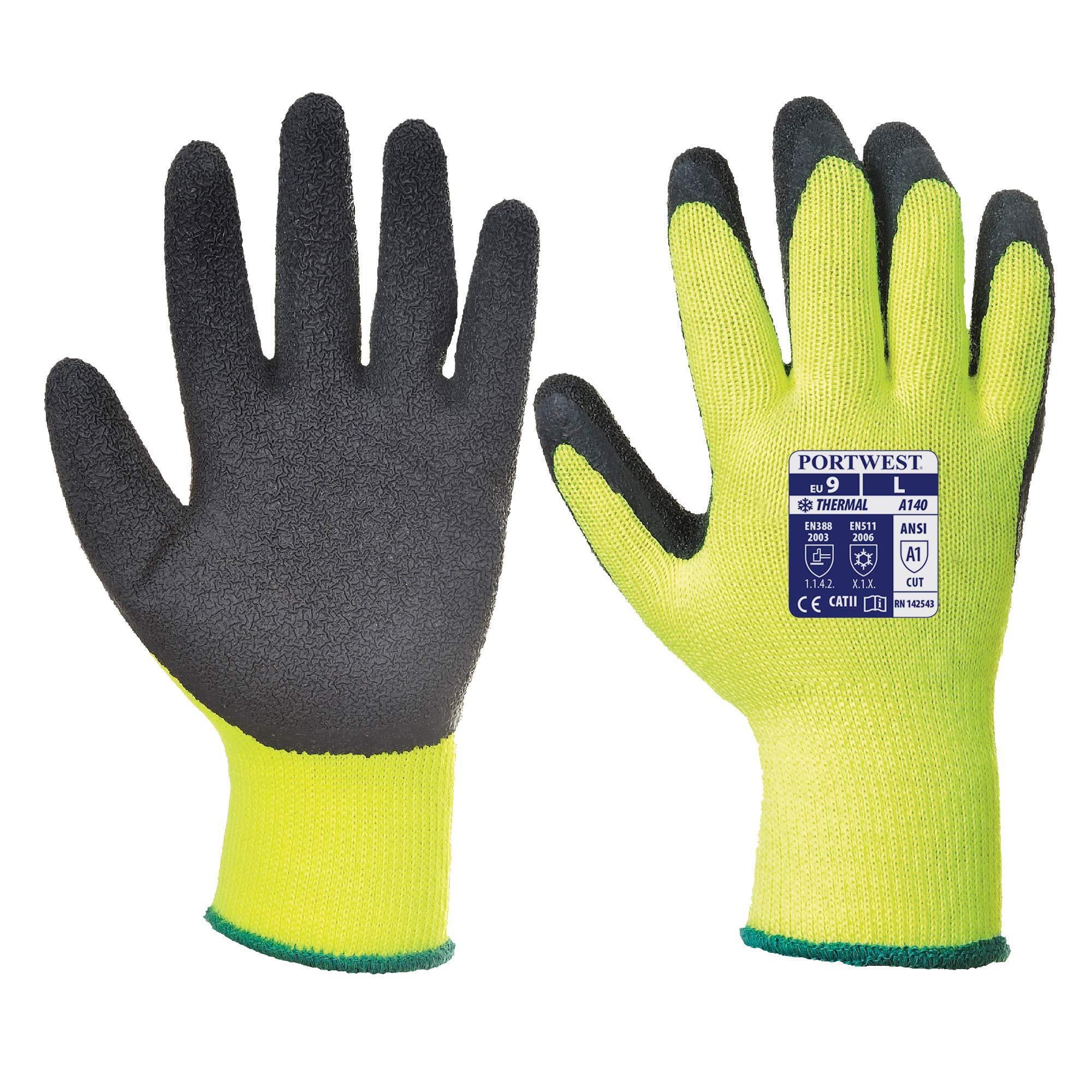 Portwest A140 Heavy Duty Thermal Grip Glove - Latex Black, X-Small