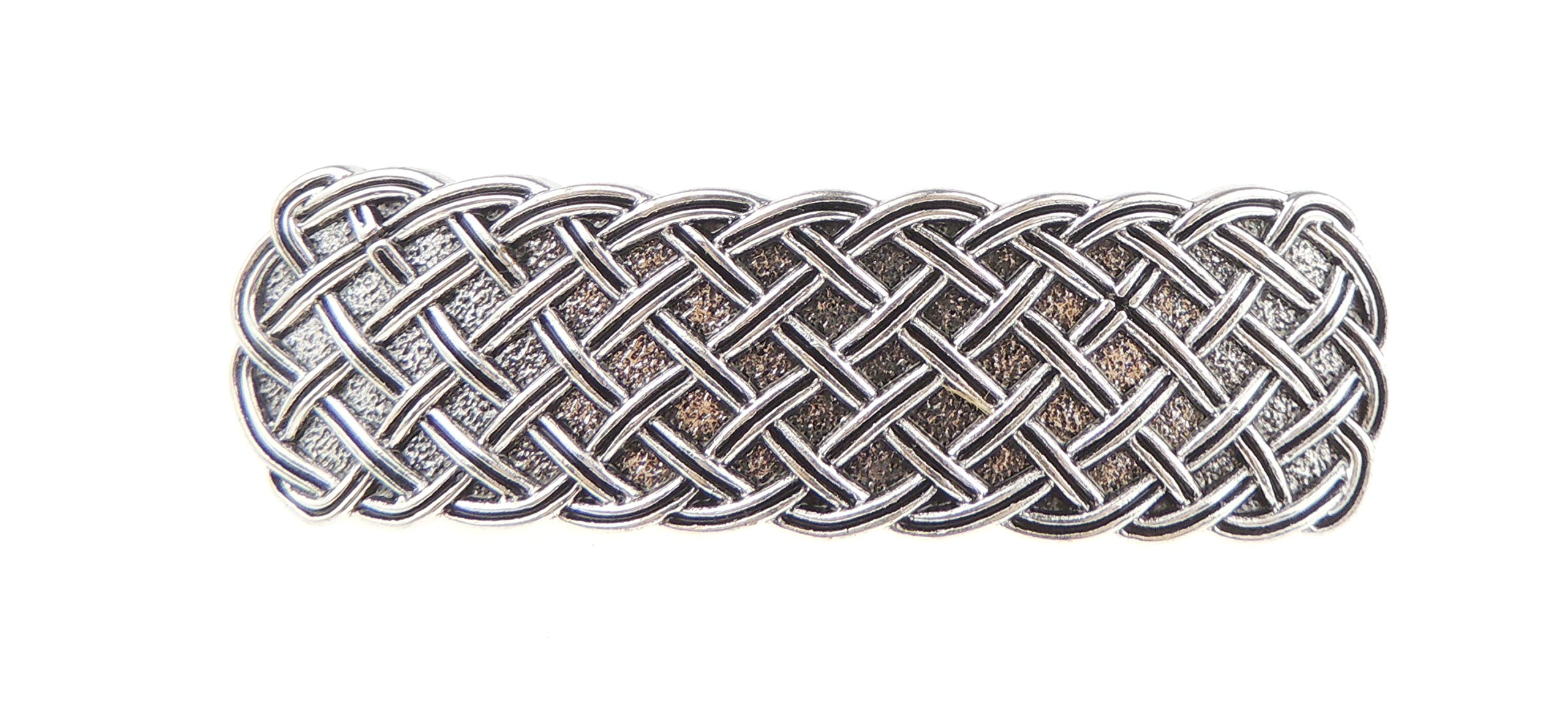 Vintage Look Womens Girls Wedding Bridal Party Evening Ponytail Fine Hair Accessories Occasion Barrette Hairpin Grip French Metal Spring Clip Viking Nordic Celtic Knot Swirls Basket Weave Silver Tone