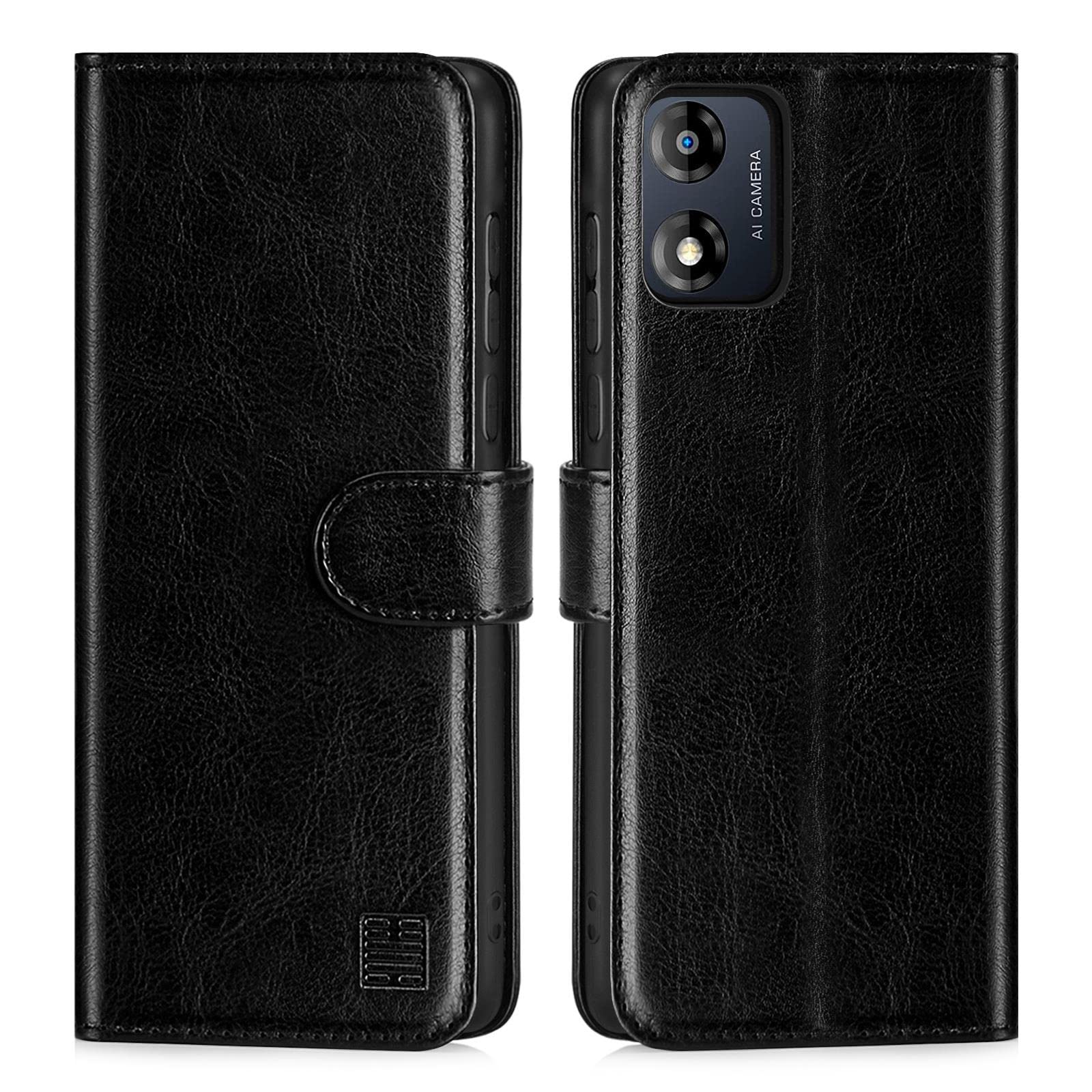 32nd Book Wallet PU Leather Case Cover for Motorola Moto E13, Flip Case With RFID Blocking Card Slots, Magnetic Closure and Built In Stand - Black