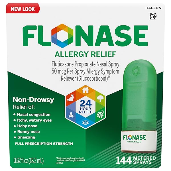 FLONASE ALLERGY RELIEF NASAL SPRAY, 24 HOUR NON DROWSY ALLERGY MEDICINE, METERED NASAL SPRAY – 144 SPRAYS- FALL AND SEASONAL ALLERGY RELIEF