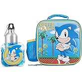 AI ACCESSORY INNOVATIONS Sonic Lunch Box Set for Boys & Girls, Stainless Steel Water Bottle with Carabiner Clip and Ice Pack, Insulated & Waterproof Lunch Bag with Zipper, 4 Pieces