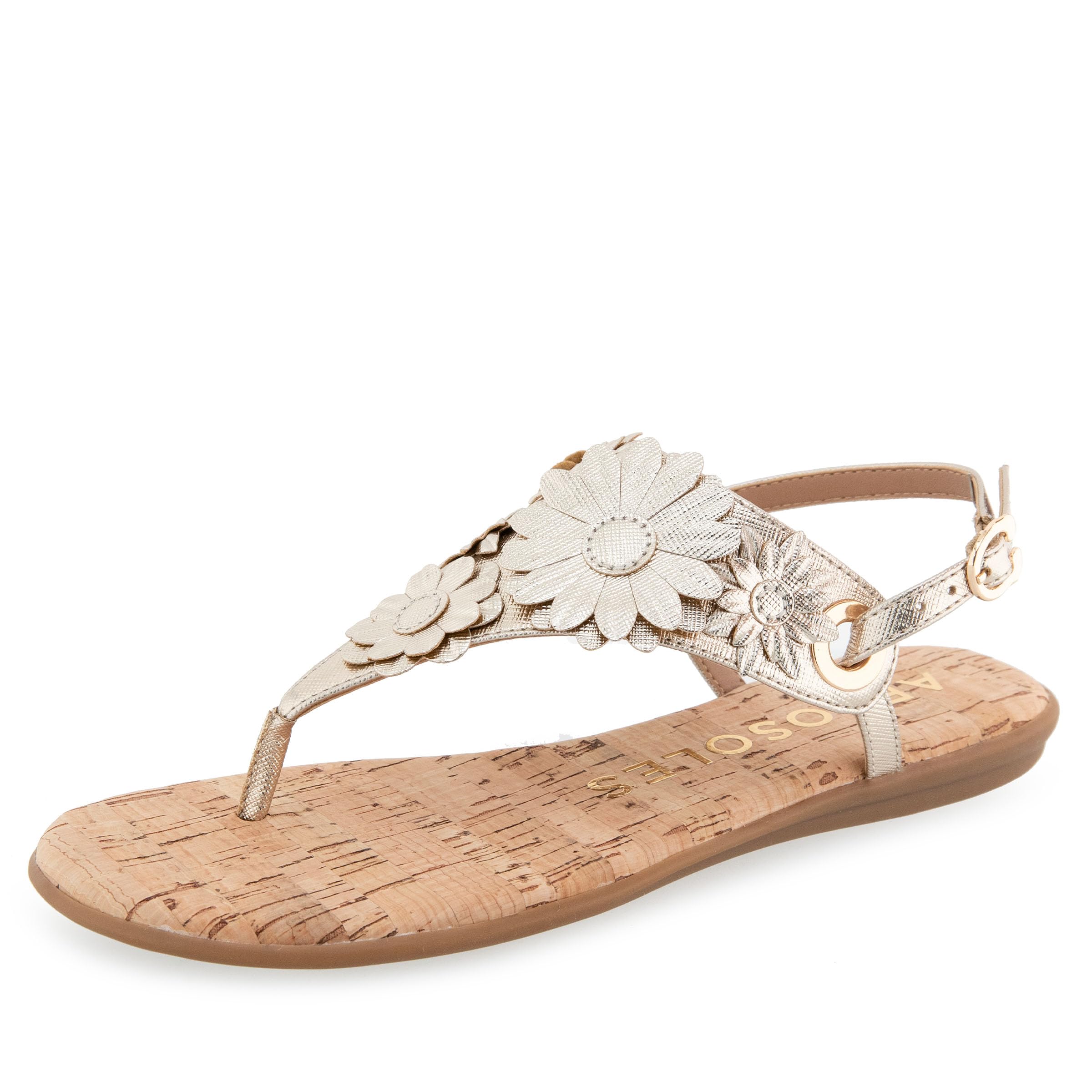 Aerosoles Women’s Connie Flat Thong Sandal, Gold Metallic Textured Faux Leather, 6M