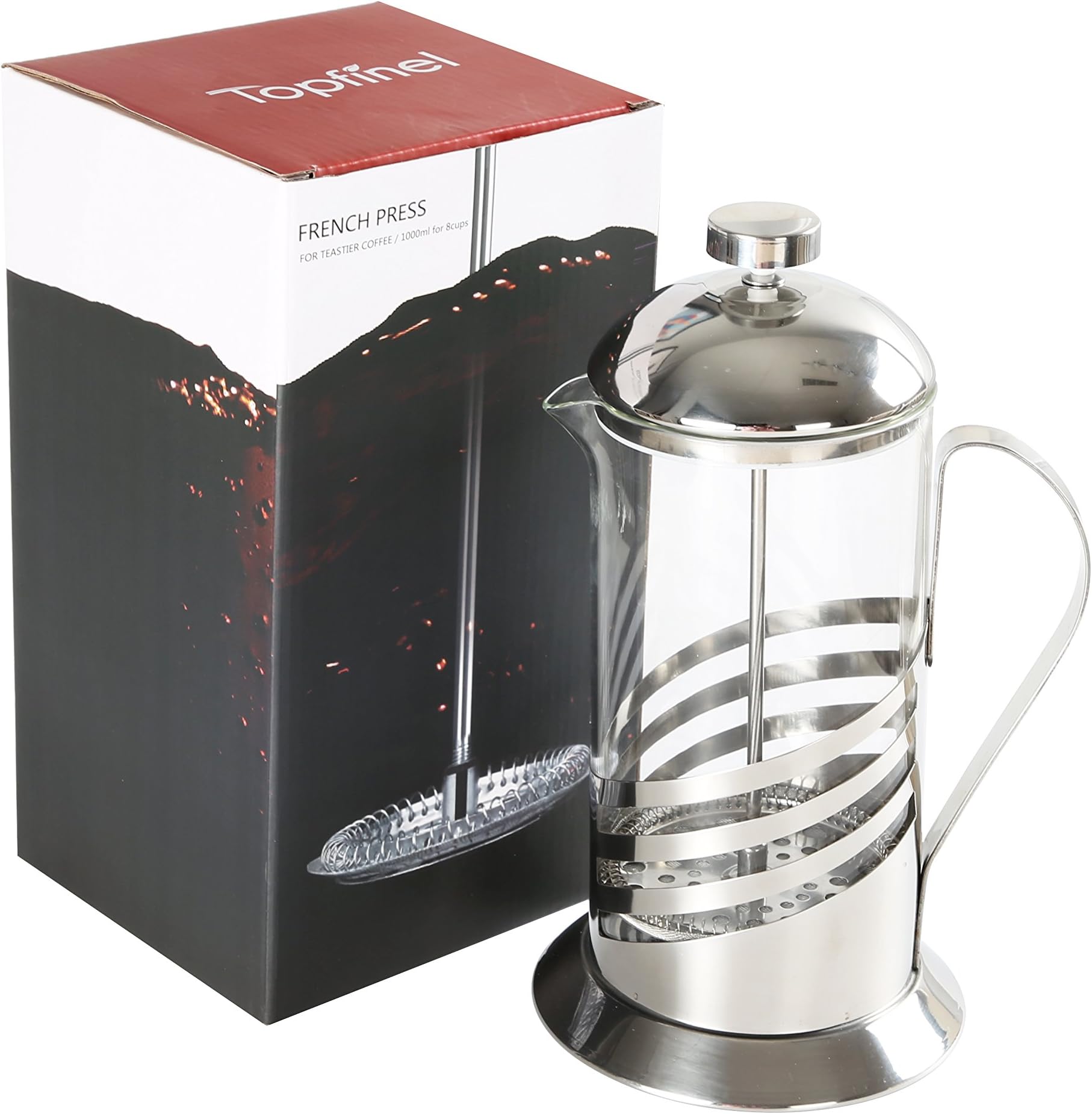 French Press Coffee Maker With 4 Level Filtration System, 304 Grade Stainless Steel, Heat Resistant Borosilicate Glass Tea Maker