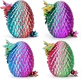 YILCER 4Pcs 3D Printed Dragon Eggs Inside Dragon Easter Gift Set Multicolor