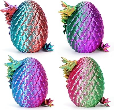 YILCER 4Pcs 3D Printed Dragon Eggs Inside Dragon Easter Gift Set Multicolor