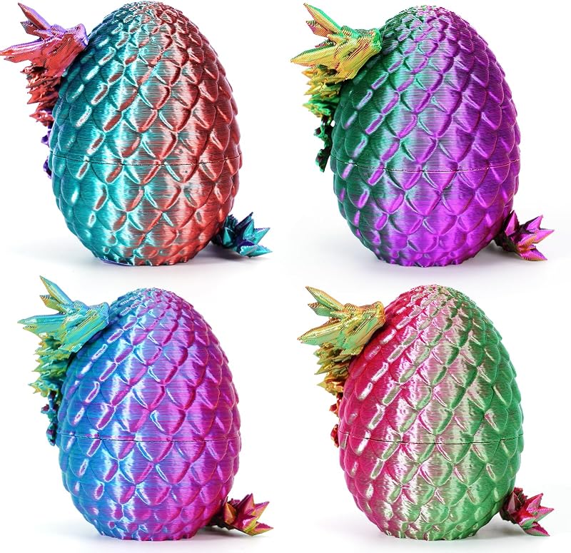 YILCER 4Pcs 3D Printed Dragon Eggs Inside Dragon Easter Gift Set Multicolor