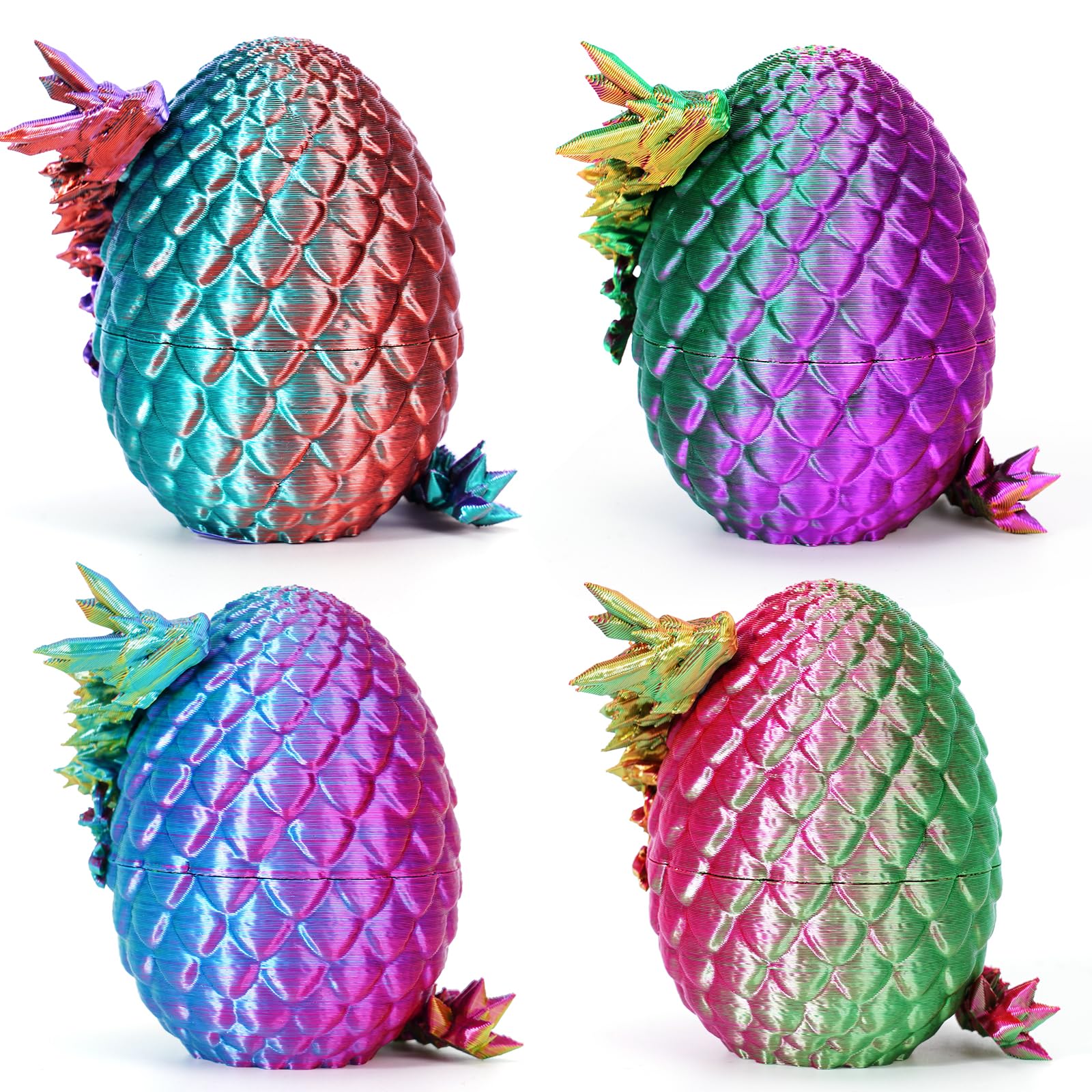 4PCS 3D Printed Dragon Eggs with Dragon Inside, Easter Dragon Eggs, Articulated Crystal Dragon, Mystery Dragon Egg Fidget Toy, 3D Printed Animals Set , Easter Gifts for Kids (Multicolor4-4pcs)