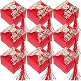 KALLORY 20pcs Wedding Candy Boxes Chinese Style Wrapping Box with Tassel Paper Treat Boxes Party Treat Containers Wedding Engagement Party Favors Red