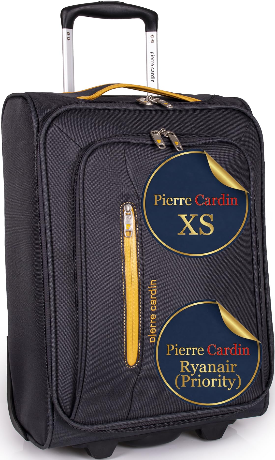 Pierre Cardin Soft Sided 18 Inch Suitcase with Wheels - KLM Flybe Emirates Cabin Approved Under 55x40x20 Luggage TUI Jet2 | Light 1.8kg 48cm 30L (Carry On, Grey & Orange)