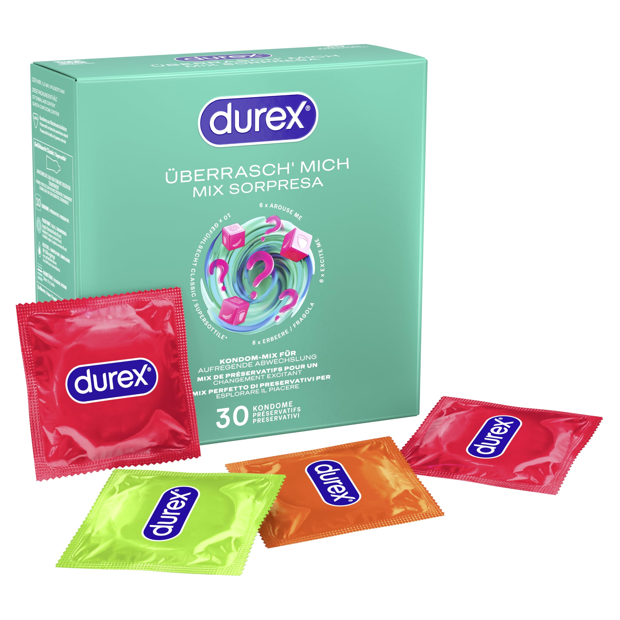 Durex Überrasch' Mich Kondome – Mixpack - Probierpaket - JGA - 30er Großpackung (1x 30 Stück)