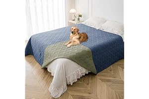 Tuffeel Waterproof Dog Blanket, 82x82 inches Pet Couch Covers for Sofa, Bed Furniture Protector from Dogs Washable and Reversible-Blue+Green