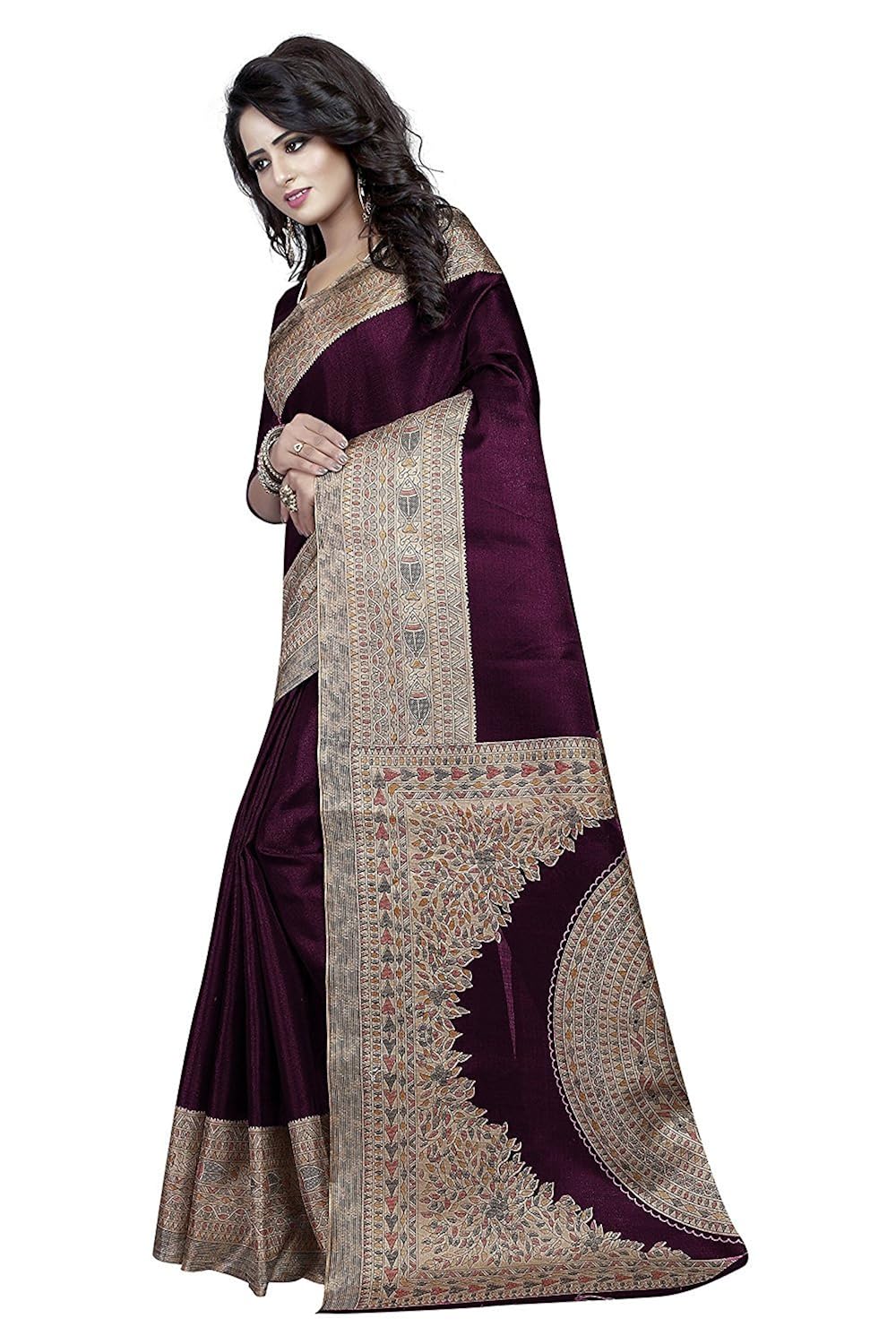 tdc women's cotton khadi silk saree (ab-0002224, wine, free size)