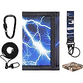 Choco Mocha Boys Wallet for Kids, Wallet for Teen Boys with Lanyard Gift Box Lightning Trifold Wallets with Coin Zipper Teen Boy Gift - Birthday Gift for 8 9 10 11 12 13 14 Year old Boy, Blue