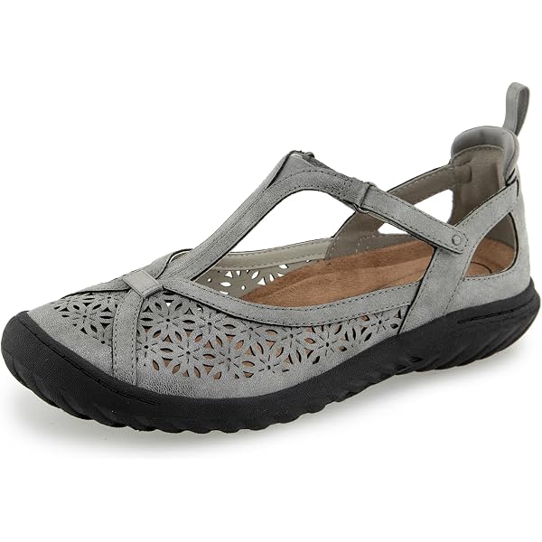 JBU Womens Anne Cut-Outs Mary Jane Flats Casual - Black, Black