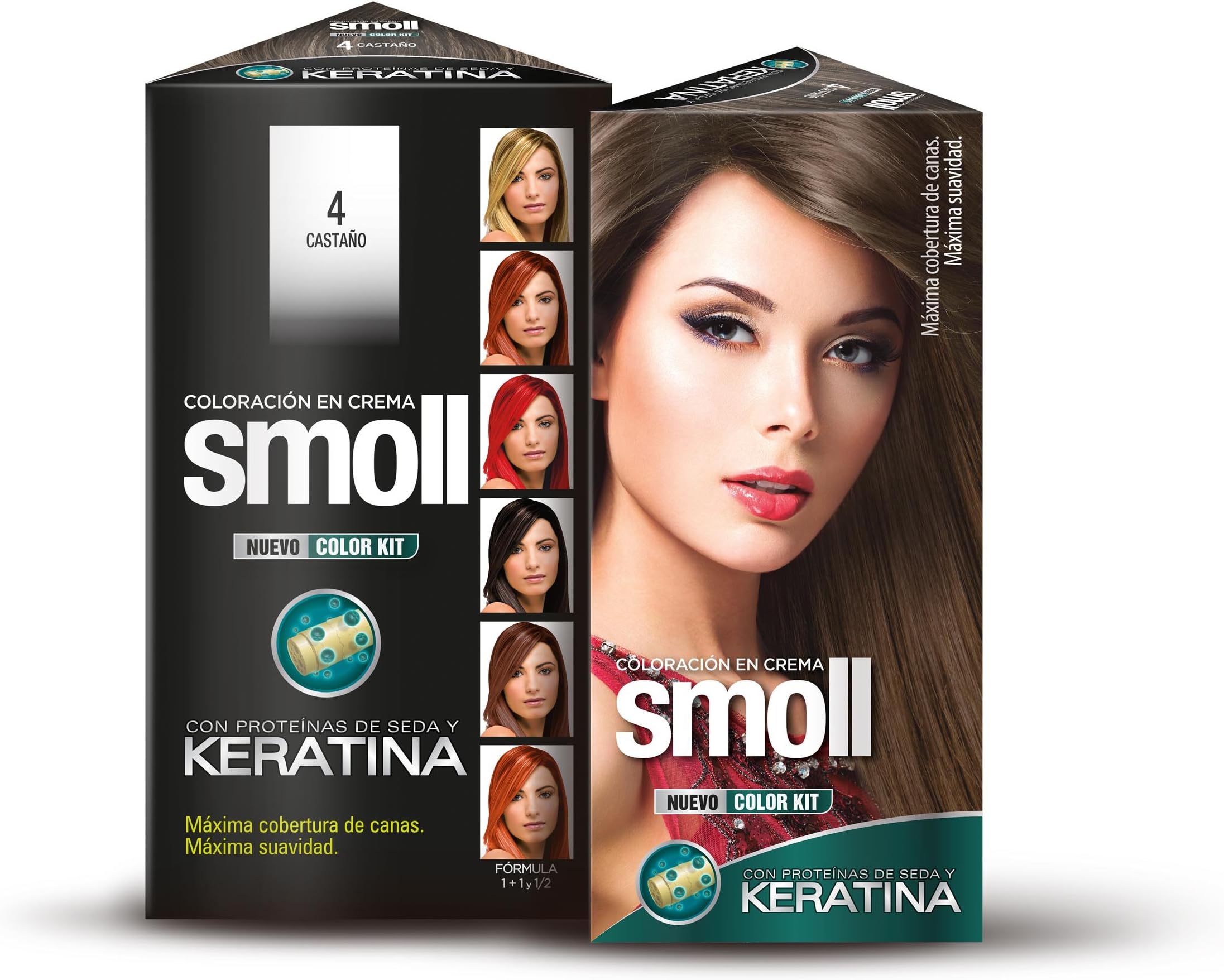 SMOLL COLOR KIT WITH SILK PROTEINS AND KERATIN, MAXIMUM GRAY HAIR COVERAGE AND SOFTNESS. (4 CHESNUT)