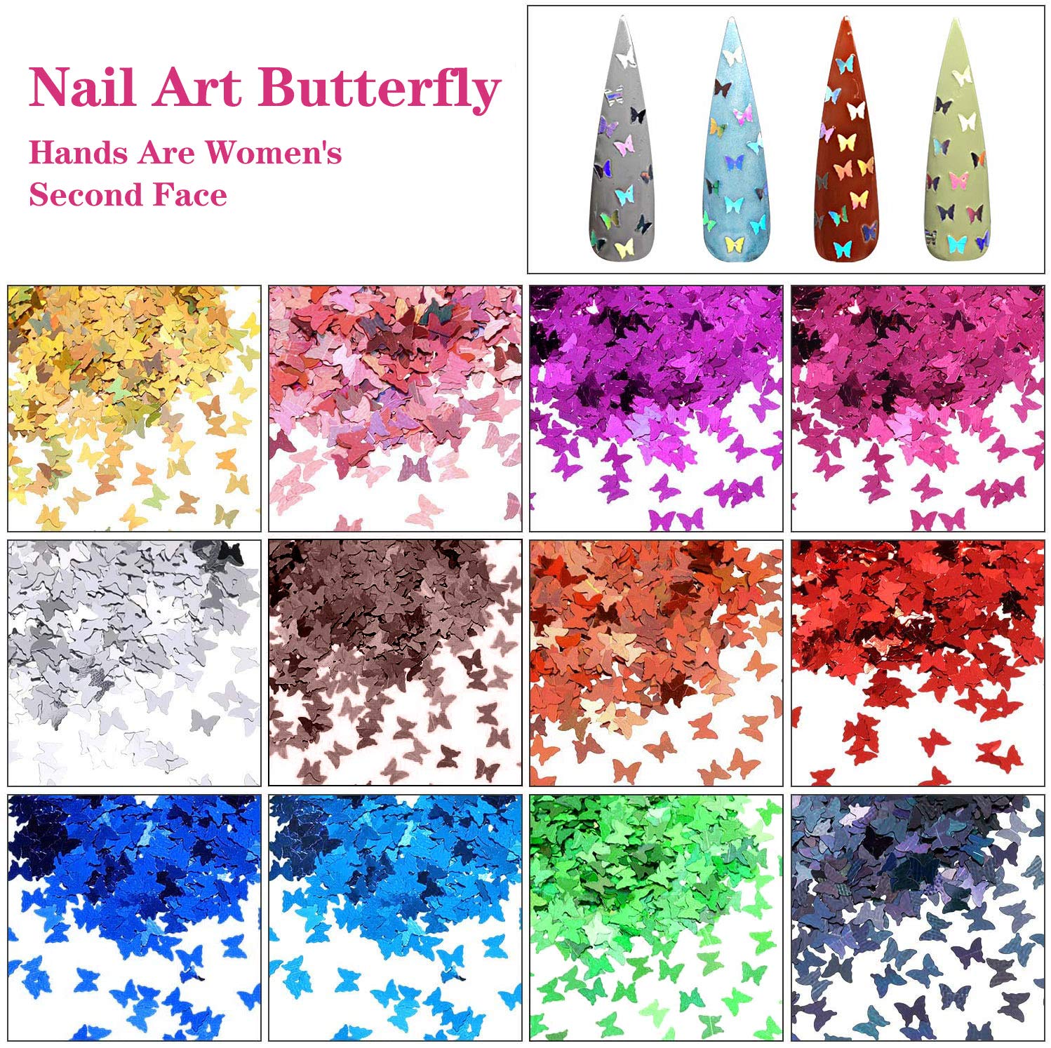 48 Colors Dried Flowers Nail Art Butterfly Glitter Flake 3D Holographic, Tufusiur Dry Flower Nails Sequins Acrylic Supplies Face Body Gifts for Decoration Accessories & DIY Crafting: Beauty
