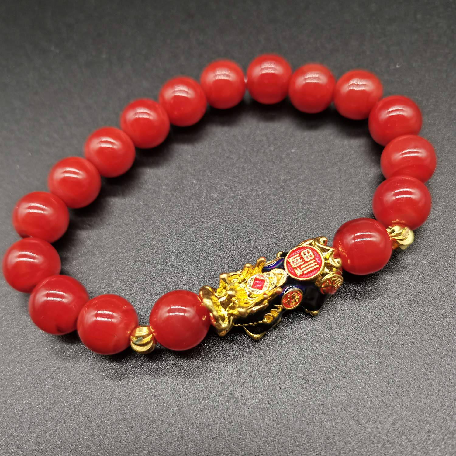 Homelavie Feng Shui Pixiu Bracelet 10mm Amulet Dragon Natural Stone Beads Bracelet Attract Wealth Money and Good Luck