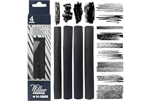 Dlicoda Willow Charcoal Sticks, 14-16MM Jumbo Willow Charcoal Pencils for Artists, Beginners, Students, 4 Pcs Natural Charcoal Stick for Sketching, Drawing, and Shading