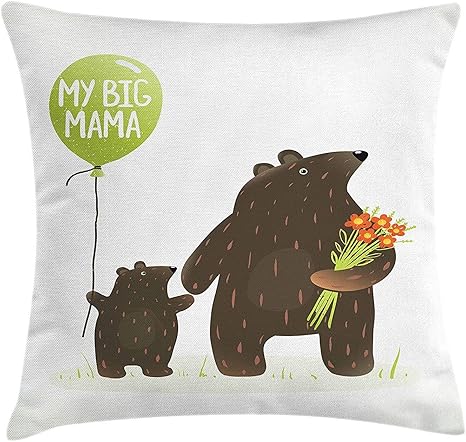 Amazon 彼女の赤ちゃんを保持しているウッドランド家族手描きの母親のウッドランド幼稚な漫画 装飾的な正方形のアクセントの枕カバー 18 X 18インチ ブラウンオレンジとグリーン 枕カバー ピローケース オンライン通販