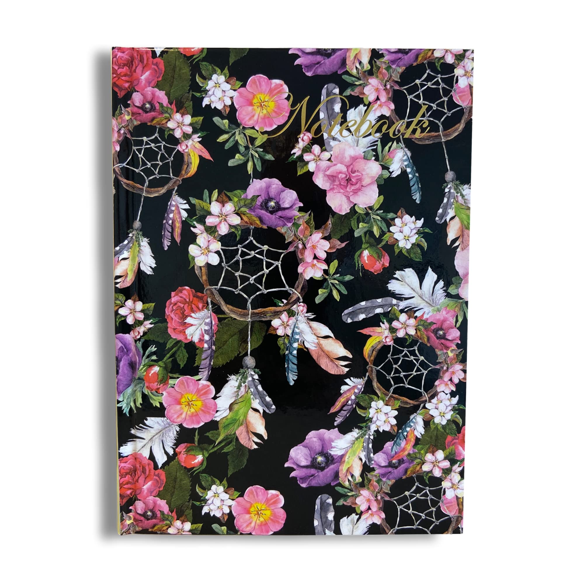 Maturi A5 Hardback Notebook, Dream Catcher Design with Gold Foil Detailing and Gloss Finish, Black