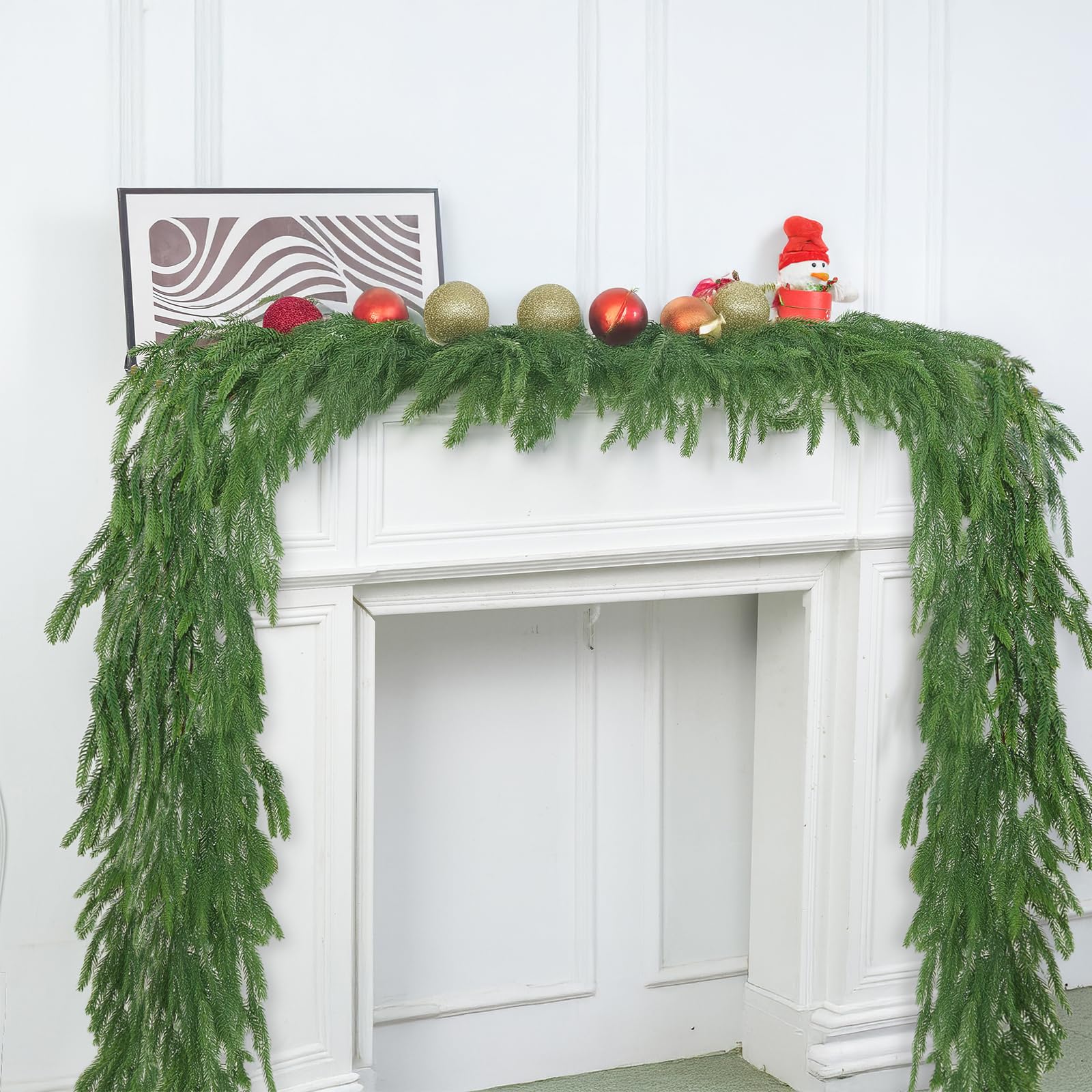 Photo 1 of 2 Pcs 6 Ft Artificial Norfolk Pine Christmas Garlands for Holiday Indoor Outdoor Decor?Real Touch Pine Garlands?Artificial Greenery Garland for Home Dining Table?Mantel?Wall Porch Christmas Decor. ?