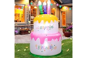 TRMESIA 4FT Birthday Cake Inflatable Outdoor Decorations with Candles,Build-in LED Lights, Happy Birthday Blow up Indoor Addition,Birthday Gift for Kids,Easter Party Decoration for Garden,Yard,Lawn,Porch
